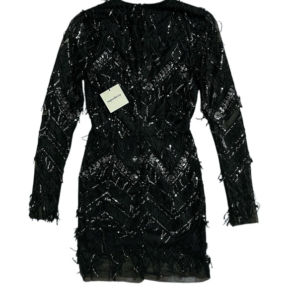SUPERDOWN NWT Black Long Sleeve Nia Sequin Fringe Mini Dress XS - Picture 7 of 16